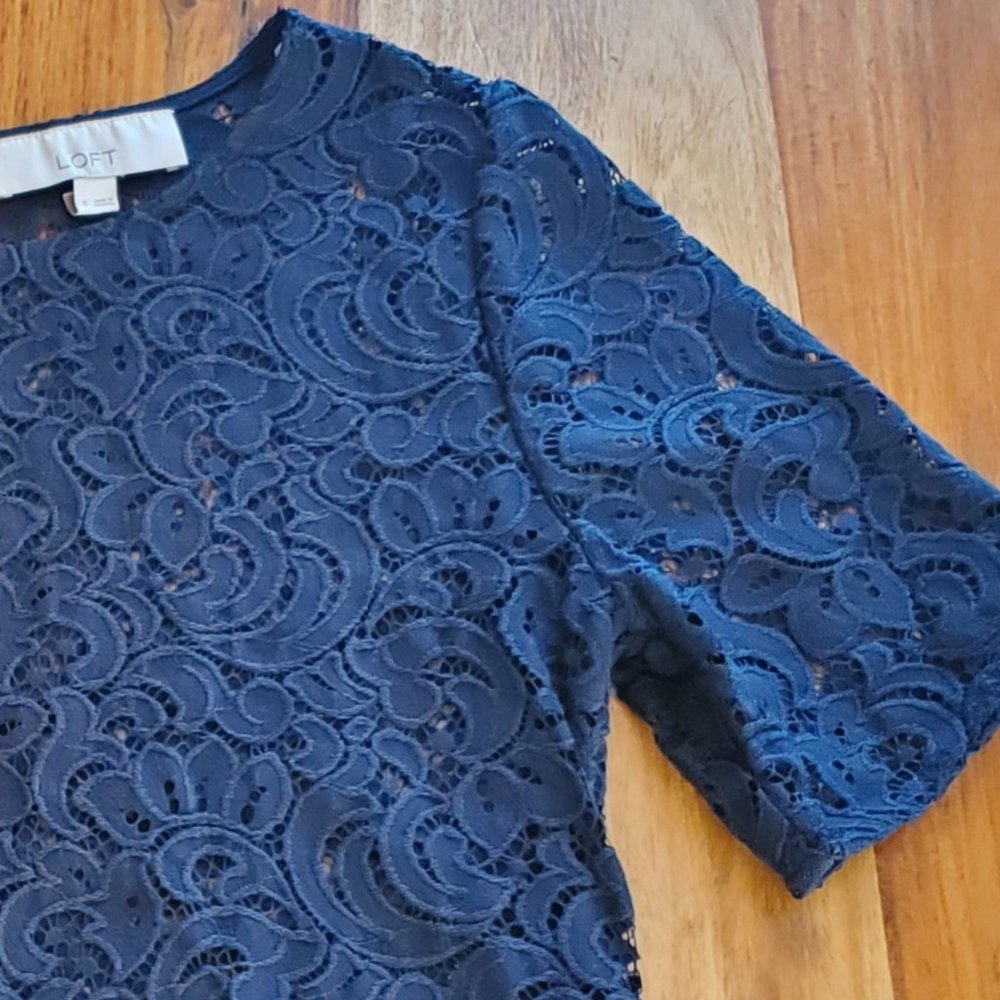 Loft Navy Blue Lace Blouse SZ-S